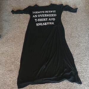 Black Oversized T-Shirt Dress with White Text